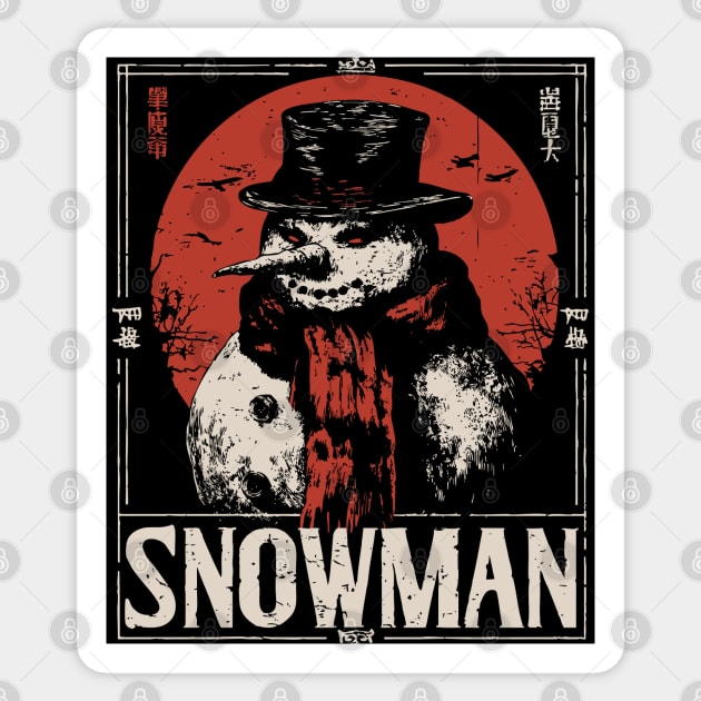 Creepy Snowman Winter Horror Retro Japanese Poster Sticker by TuncGK